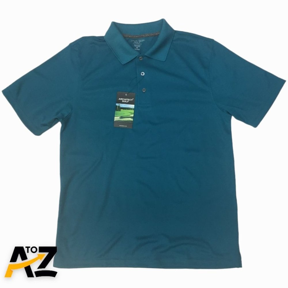 Men Architect Golf Performance Sport Blue Short Sleeve Polo Shirt size M Medium